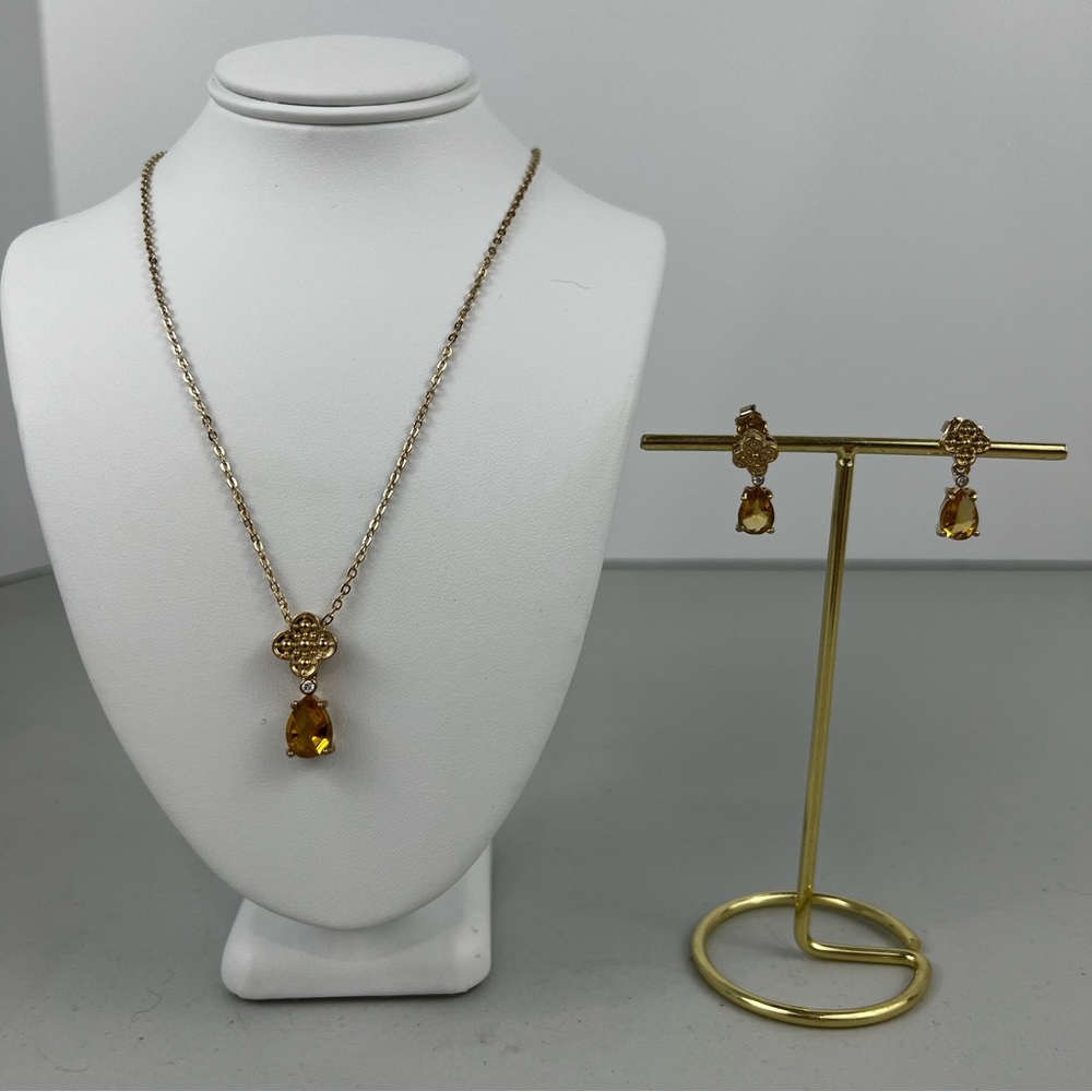 Avon Gold Tone and Canary Yellow Necklace and Earring Set